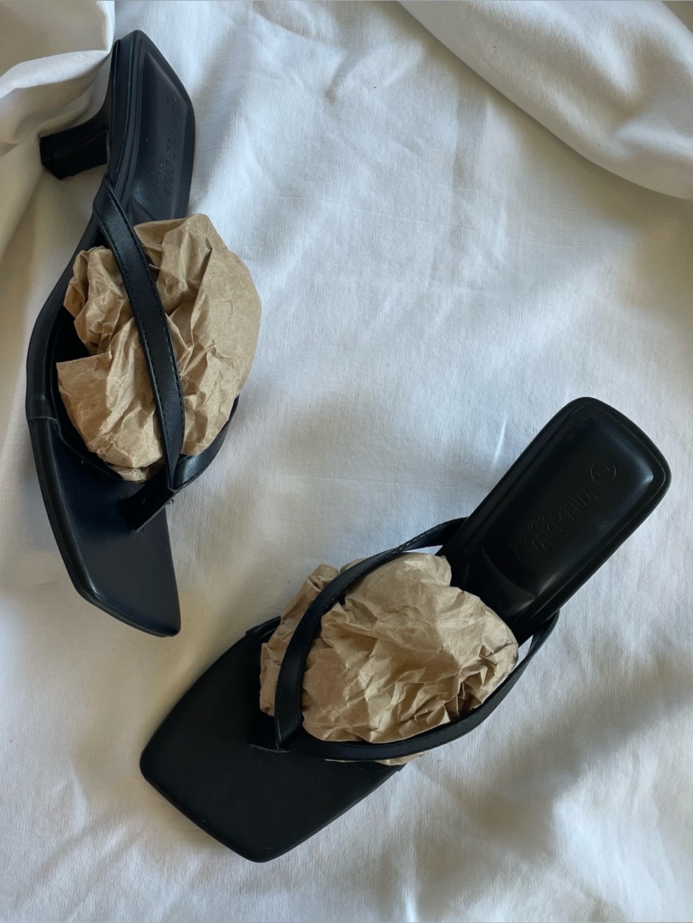 Black Women's Square-Toe Heeled Thong Sandals